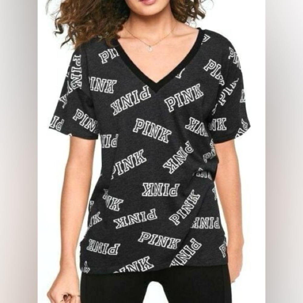 PINK Victoria's Secret V-Neck All-Over Logo Tee